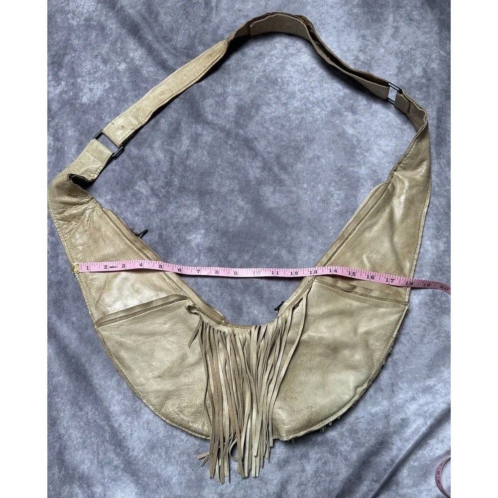 Authentic Sash Bag Leather‎ Fringe Crossbody Tan 10-Pocket Ergonomic India READ